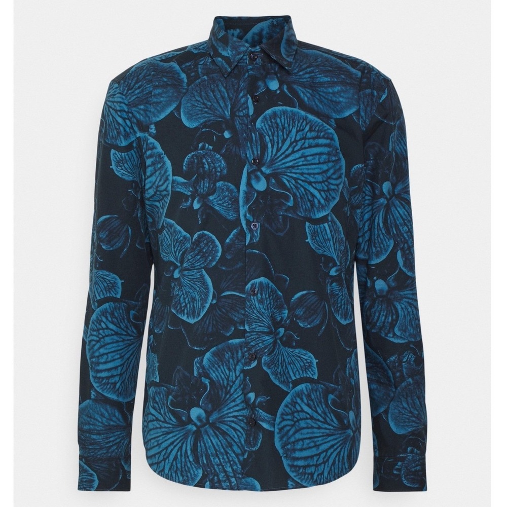 HUGO Boss Blue Orchid Floral Print Button Up Shirt XS